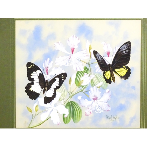 1941 - Nigel Wykes (1906-1991), Watercolour and gouache, A pair of flower and butterfly studies. Both signe... 