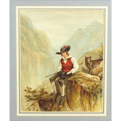 1944 - Manner of Henry E. Hobson (act. 1857-1866), 19th century, Watercolour, A shepherd boy and his dog in... 