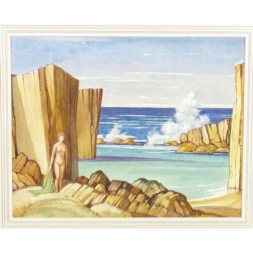 1949 - William Walker Telfer (1907-1993), Scottish School, Watercolour, Cyprus, A female nude in a cove wit... 