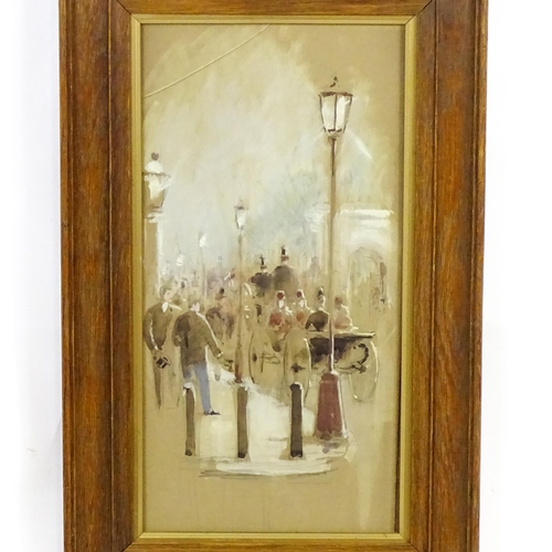 1950 - Late 19th / early 20th century, French School, Watercolour, A street scene with Belle Epoque figures... 