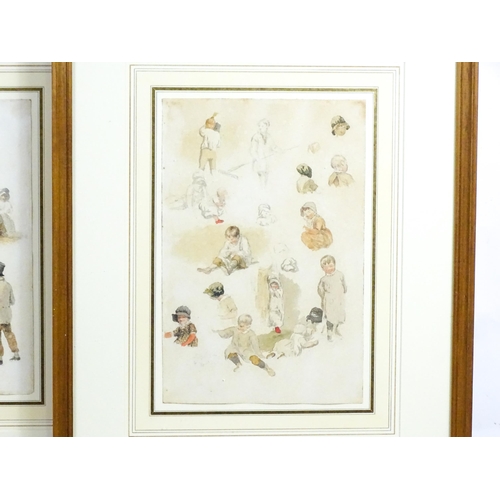 1952 - Robert Hills (1769-1844), Pencil and watercolours, A pair of figural studies depicting children, pea... 