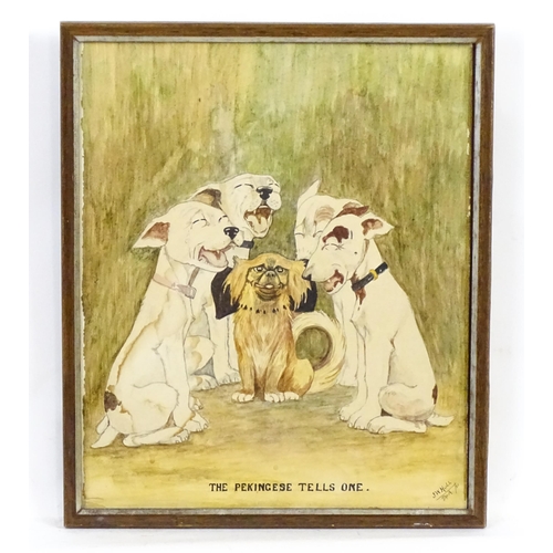 1962 - J. W. Hull, Early 20th century, Watercolour, The Pekingese Tells One, A humorous depiction of five d... 