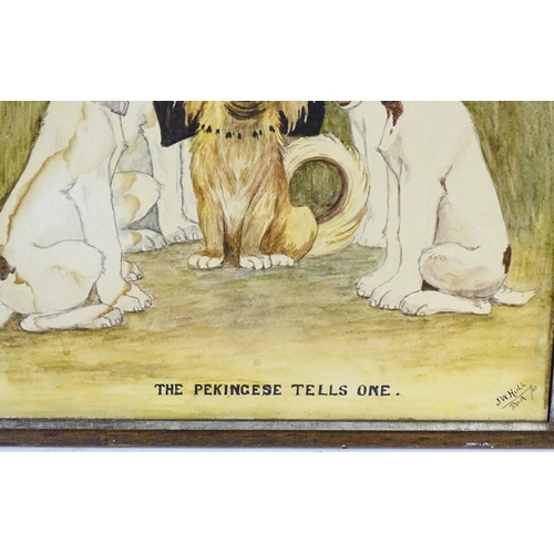 1962 - J. W. Hull, Early 20th century, Watercolour, The Pekingese Tells One, A humorous depiction of five d... 