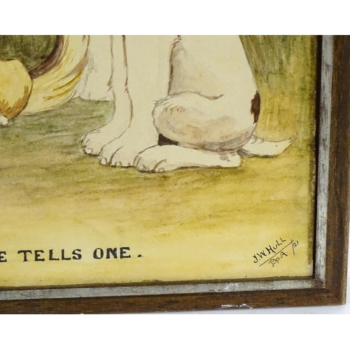 1962 - J. W. Hull, Early 20th century, Watercolour, The Pekingese Tells One, A humorous depiction of five d... 