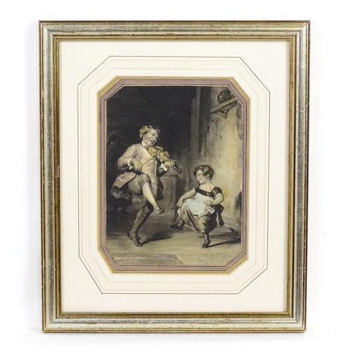 1963 - 19th century, Irish School, Hand coloured engraving, An interior scene with two figures dancing to t... 