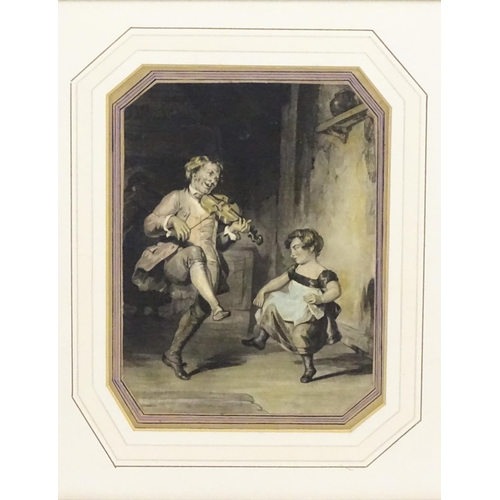 1963 - 19th century, Irish School, Hand coloured engraving, An interior scene with two figures dancing to t... 