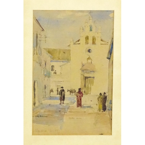 1964 - John Hutton, 20th century, Watercolour, An Algerian street scene with figures and donkeys. Titled lo... 