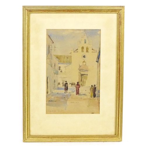 1964 - John Hutton, 20th century, Watercolour, An Algerian street scene with figures and donkeys. Titled lo... 