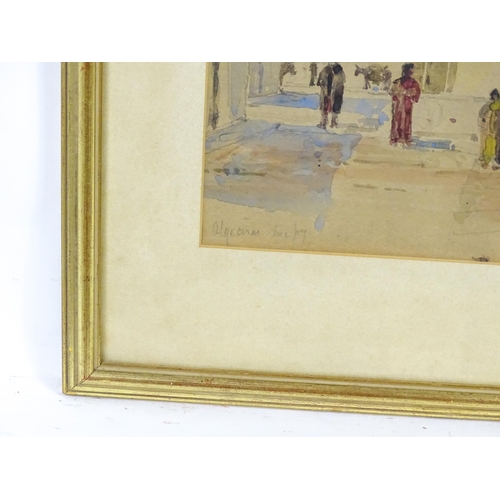 1964 - John Hutton, 20th century, Watercolour, An Algerian street scene with figures and donkeys. Titled lo... 