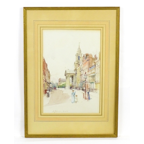 1970 - Charles James Lauder (1841-1920), Watercolour, St. George's Church, Hanover Square, A London street ... 