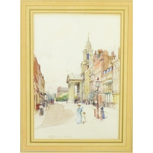 1970 - Charles James Lauder (1841-1920), Watercolour, St. George's Church, Hanover Square, A London street ... 