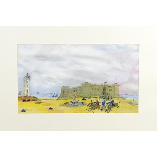 1975 - 20th century, Oil and gouache on board, A naive depiction of a 19th century scene depicting three fi... 