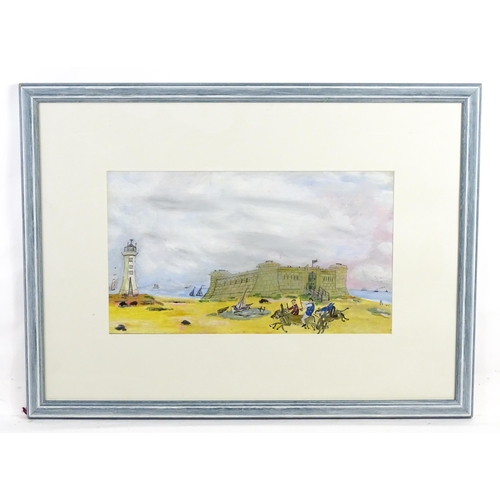 1975 - 20th century, Oil and gouache on board, A naive depiction of a 19th century scene depicting three fi... 