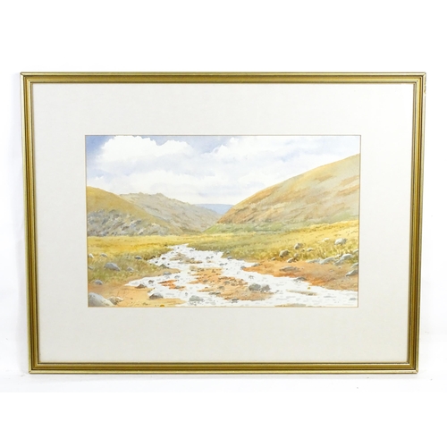 1976 - Sandy Lines, 20th century, Watercolour, A Highland river landscape with a stream. Signed lower left.... 