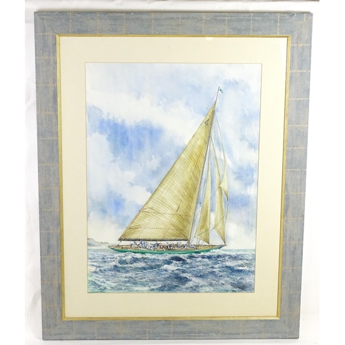 1977 - 20th century, English School, Watercolour, A JK3 Shamrock sailing yacht under way. Approx. 27 1/2