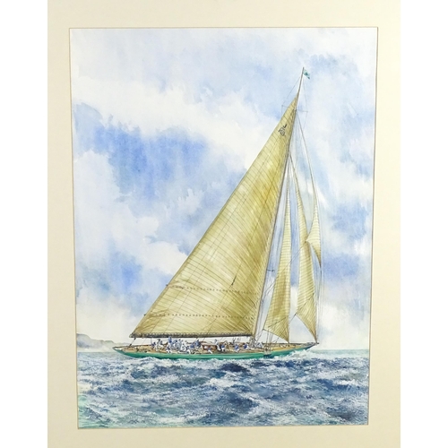 1977 - 20th century, English School, Watercolour, A JK3 Shamrock sailing yacht under way. Approx. 27 1/2