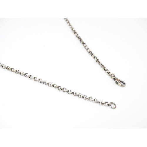 743 - A silver and white metal necklace with silver plate clasp. Together with a necklace with abalone sty... 