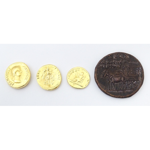 805 - Coins: A quantity of assorted old coins, tokens, medallions, commemorative coins, and some reproduct... 