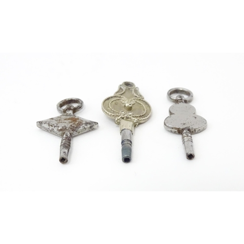 812 - Three assorted pocket watch keys to include cut steel examples. Largest approx 1 3/42 long (3)