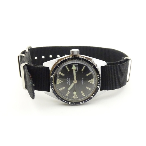 813 - A 1960s steel cased mens divers style watch, the dial signed ' Zand ' , having 21 jewel manual windi... 