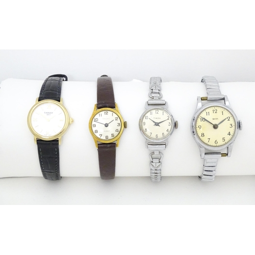 826 - Four  assorted ladies wristwatches to include examples by Tissot, Valex, Smiths & Timex. (4)