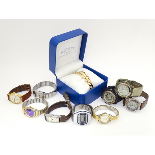 828 - Assorted wristwatches to include examples by Rotary, Gruen, Mimo Medana, Lorus, an Omac digital watc... 