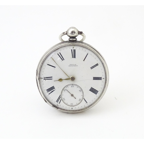 836 - A Victorian silver cased pocket watch, the white enamel dial signed 'Wells Newport' , with subsidiar... 