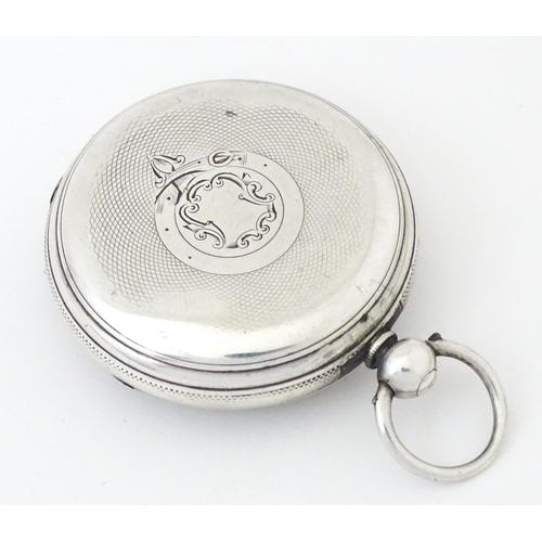 836 - A Victorian silver cased pocket watch, the white enamel dial signed 'Wells Newport' , with subsidiar... 