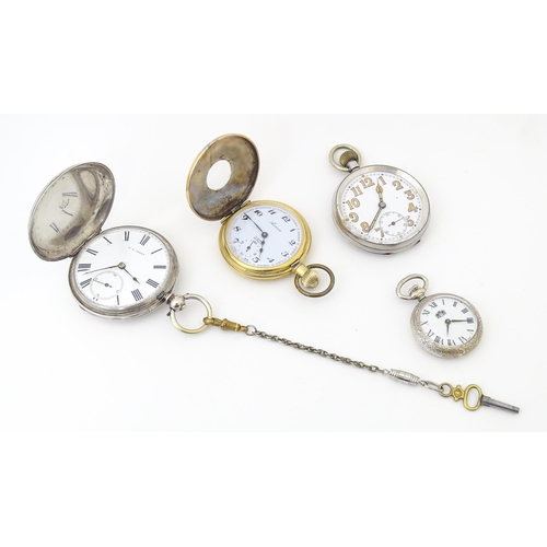 843 - A Bravingtons fob watch, together with a pair cased pocket watch, the dial signed T. A. Jones, a hal... 