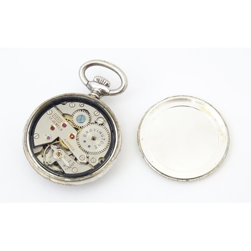 843 - A Bravingtons fob watch, together with a pair cased pocket watch, the dial signed T. A. Jones, a hal... 