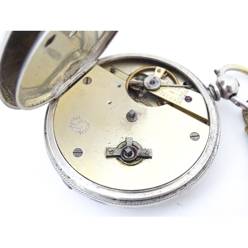 843 - A Bravingtons fob watch, together with a pair cased pocket watch, the dial signed T. A. Jones, a hal... 