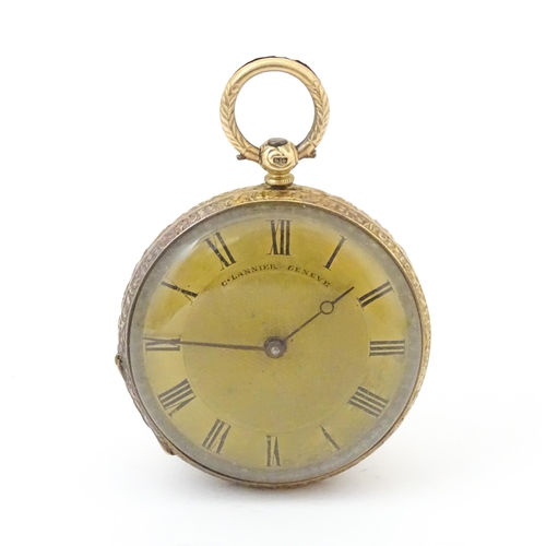 844 - A Continental 14k gold fob watch, the dial signed C. Lannier Geneve. Approx 1 3/4