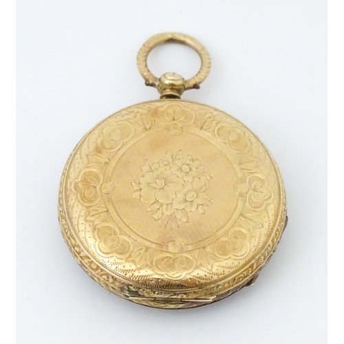 844 - A Continental 14k gold fob watch, the dial signed C. Lannier Geneve. Approx 1 3/4