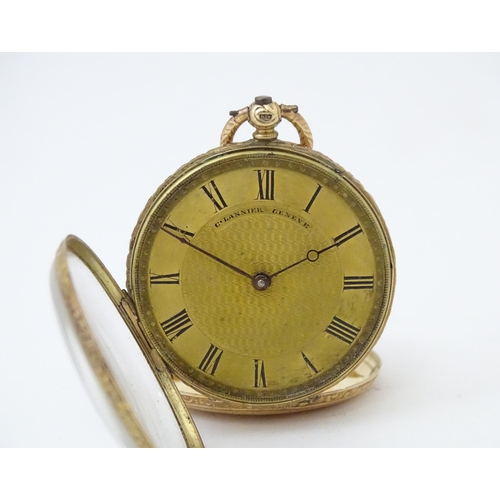 844 - A Continental 14k gold fob watch, the dial signed C. Lannier Geneve. Approx 1 3/4