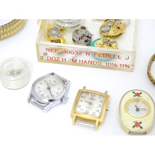 845 - Watchmakers / Repairers Interest : A quantity of assorted wristwatch / wrist watch movements, cases ... 