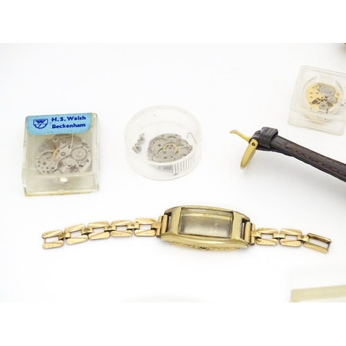 845 - Watchmakers / Repairers Interest : A quantity of assorted wristwatch / wrist watch movements, cases ... 