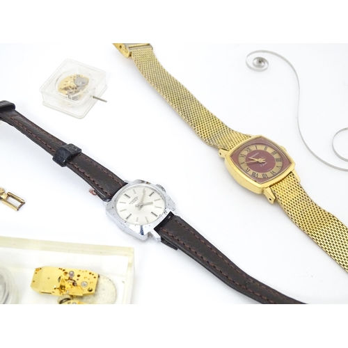 845 - Watchmakers / Repairers Interest : A quantity of assorted wristwatch / wrist watch movements, cases ... 