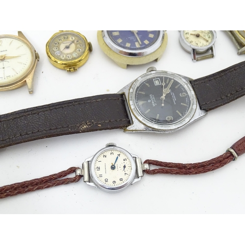 849 - Watchmakers / Repairers Interest : A quantity of assorted wristwatch / wrist watch cases, movements ... 