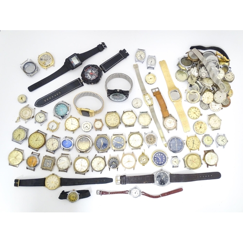 849 - Watchmakers / Repairers Interest : A quantity of assorted wristwatch / wrist watch cases, movements ... 