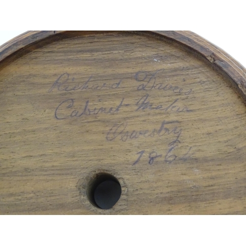 1215 - Sewing Interest: A Victorian Welsh turned walnut / treen thread box of circular form raised on three... 