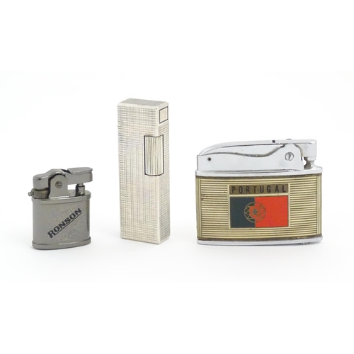 1236 - Three pocket lighters, comprising a cased Ronson Automatic with Portugal decoration, a miniature Ron... 