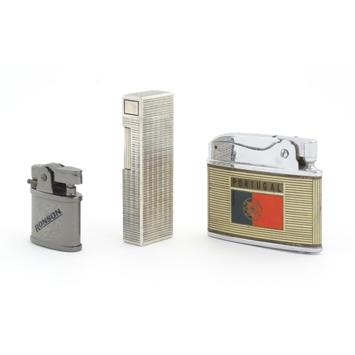 1236 - Three pocket lighters, comprising a cased Ronson Automatic with Portugal decoration, a miniature Ron... 