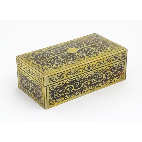 1237 - A 19thC Boulle work table top cigarette box with cedar lined interior. Approx. 2 3/4