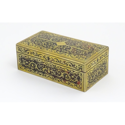 1237 - A 19thC Boulle work table top cigarette box with cedar lined interior. Approx. 2 3/4