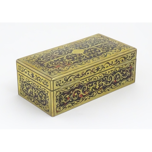 1237 - A 19thC Boulle work table top cigarette box with cedar lined interior. Approx. 2 3/4