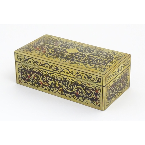 1237 - A 19thC Boulle work table top cigarette box with cedar lined interior. Approx. 2 3/4