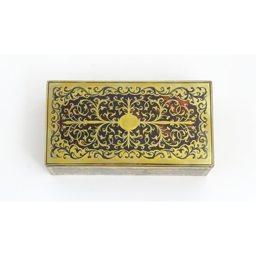 1237 - A 19thC Boulle work table top cigarette box with cedar lined interior. Approx. 2 3/4