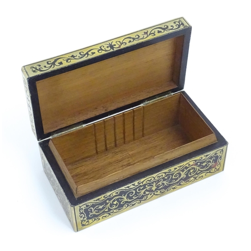 1237 - A 19thC Boulle work table top cigarette box with cedar lined interior. Approx. 2 3/4