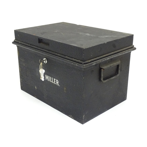 1315 - A 20thC twin handled strong box with a Chubb and Sons Ltd lock. Approx. 10 1/4