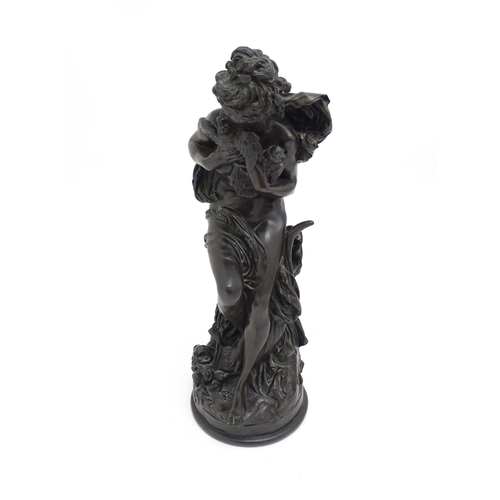 1323 - A 20thC cast sculpture after Albert Ernest Carrier-Belleuse (1824-1887), depicting a seated young wo... 